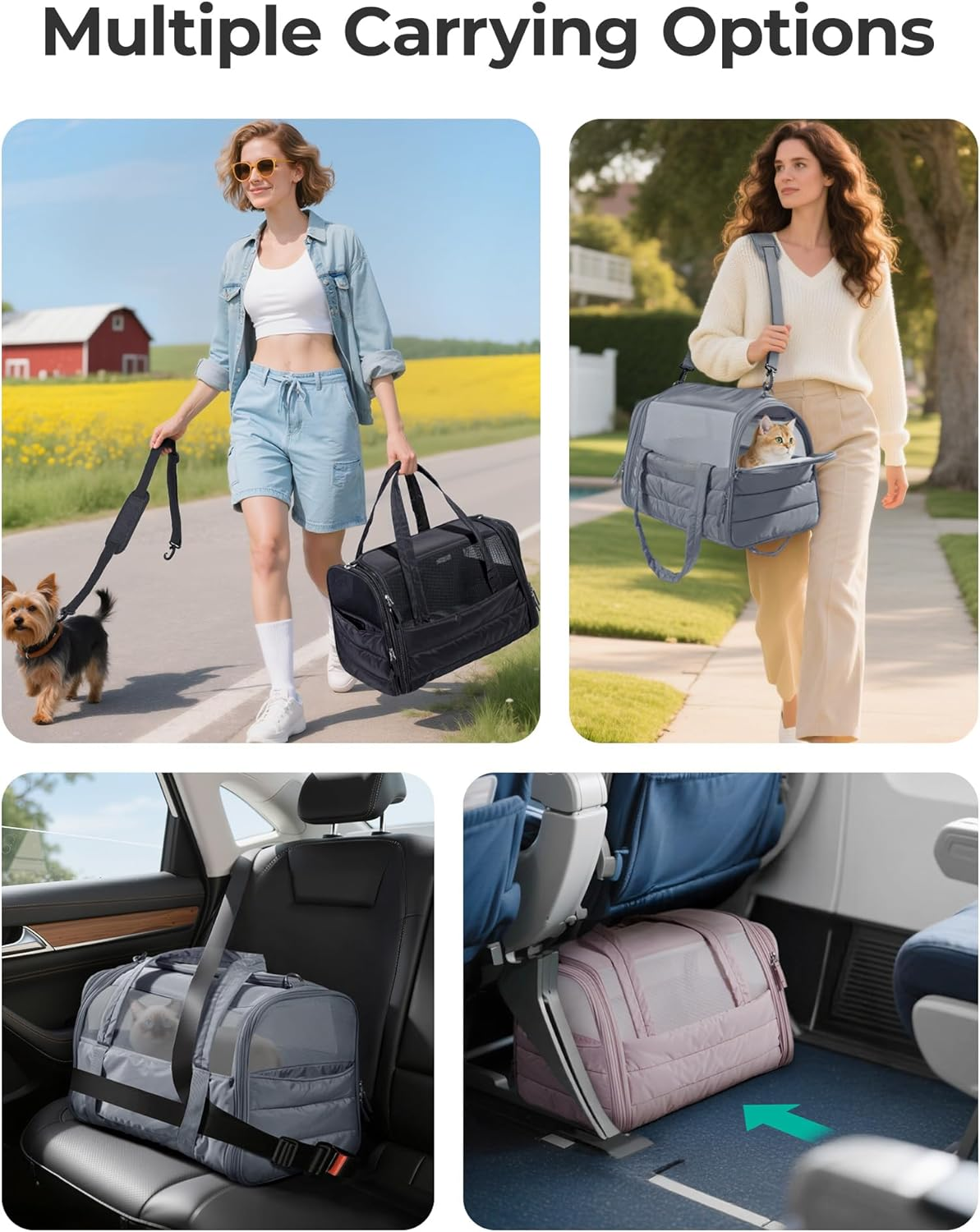 Cat Carrier: Soft-Sided Pet Carrier for Small Medium Cats Dogs Puppy Quilted Collapsible Puffy Travel Bag up to 20 Lbs Pink - Image 7