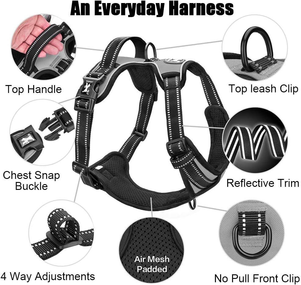 No Pull Dog Harness, Reflective Comfortable Vest Harness with Front & Back 2 Leash Attachments and Easy Control Handle Adjustable Soft Padded Pet Vest for Small to Large Dogs (Gray,M) - Image 4