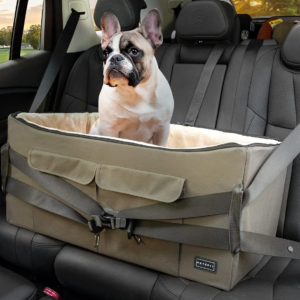 Dog Booster Seat for 2 Small Dogs or Medium Dog up to 55 Lbs, Large Dog Car Seat with 2 Big Pockets for Cars, Trucks and Suvs (Large, Brown)