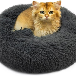 Cat & Dog Beds, Fluffy round Pet Bed Non-Slip, Calming Soft Plush Donut Cuddler for Indoor Small Dogs Kittens, 15 Inches Cat Bed Machine Washable, Small round Cat Bed Dark Gray