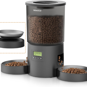 Automatic Cat Feeder for 2 Cats, 4.2L Dual Food Dispenser, up to 6 Meals/Day, Portion Control, Voice Message, Dual Power Options (Transparent+Black, Dual Stainless Steel Bowls)