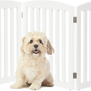 Wooden Freestanding Foldable Pet Gate for Dogs, 24 Inch 3 Panels Step over Fence, Dog Gate for the House, Doorway, Stairs, Extra Wide (White, 24" Height-3 Panels)