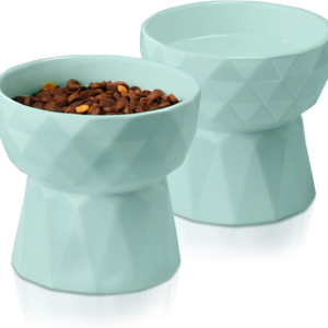 Cat Bowls,Ceramic Cat Bowls anti Vomiting,Raised Food and Water Bowl Set for Cats and Small Dogs,13.5 Oz,Green