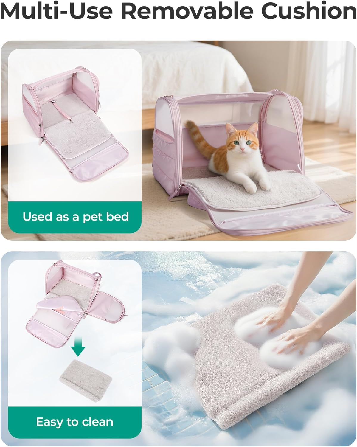 Cat Carrier: Soft-Sided Pet Carrier for Small Medium Cats Dogs Puppy Quilted Collapsible Puffy Travel Bag up to 20 Lbs Pink - Image 3