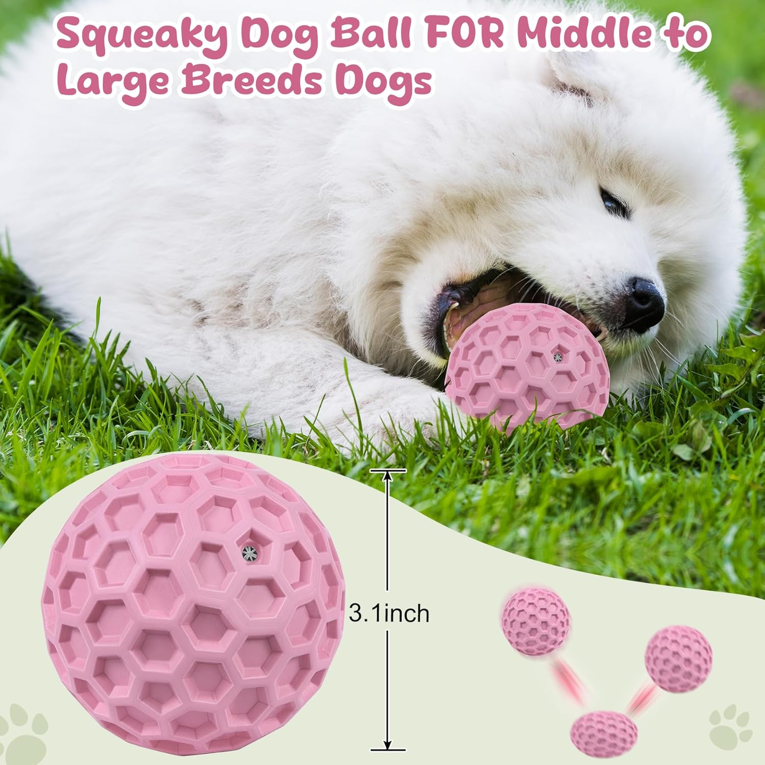 Tough Dog Chew Toys for Aggressive Chewers, Indestructible Dog Balls for Aggressive Chewers, Squeaky Balls for Dogs, Squeaky Toys for Large Dogs, Funny Heavy Duty Ball - Image 2