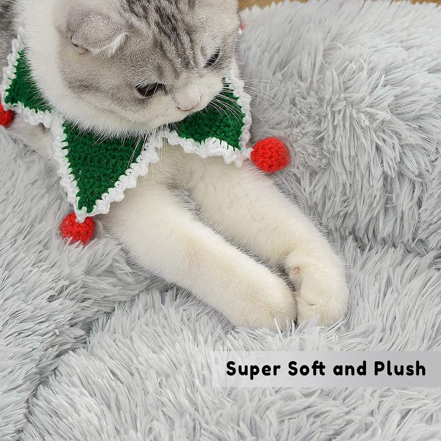 Calming Dog & Cat Bed, round Soft Anti-Anxiety Donut Cuddler Warming Cozy Fluffy Faux Fur Plush Cushion Bed for Small Medium Dogs and Cats (20"/24"/27"/30"), Smoke Grey - Image 3