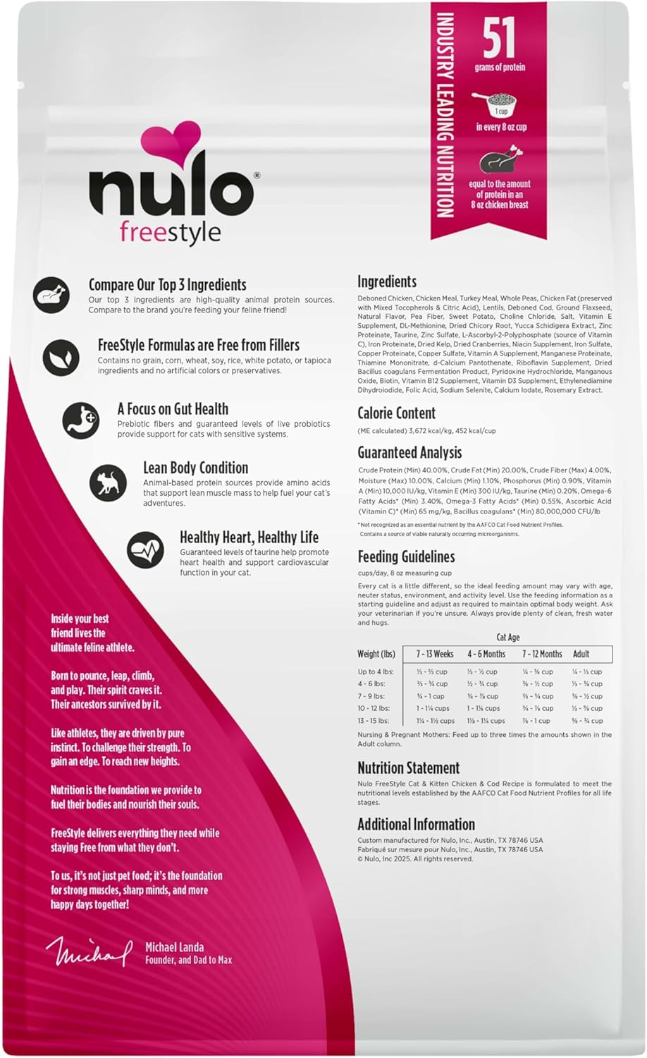 Freestyle High Protein Cat & Kitten Food, Chicken & Cod Recipe - Natural Grain-Free Dry Cat Food with Omega Fatty Acids & Probiotics, 4 Lb Bag - Image 3