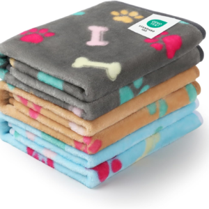 1 Pack 3 Blankets Fluffy Premium Fleece Pet Blanket Flannel Paw Printed Throw for Dog Cat(Small 23X16'', Grey/Brown/Blue)