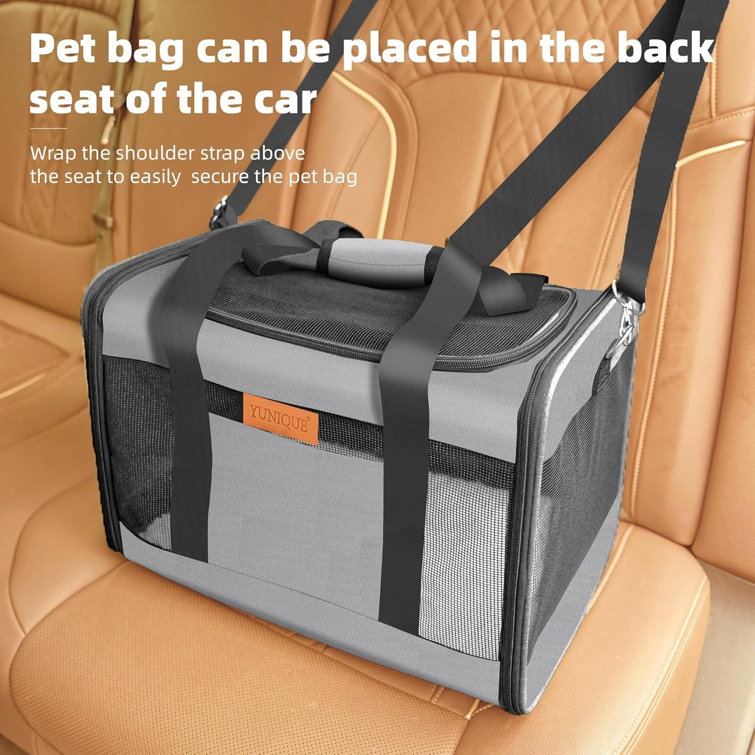 Soft-Sided Cat & Dog Carrier for Pets up to 15 Lbs, Airline Approved Collapsible Travel Puppy Carrier with Lightweight Fabric Design (Grey) - Image 9