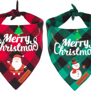2 Pack Dog Bandana Christmas Classic Plaid Pet Scarf Triangle Bibs Kerchief Merry Christmas Santa Snowman Bandana for Medium Large Dogs Pets (Large)
