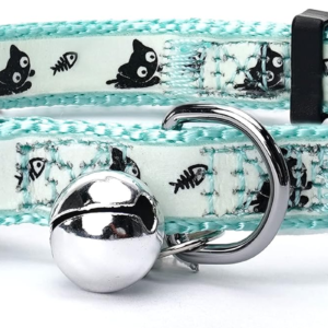 Glow in the Dark Cat Collar with Breakaway Safety Buckle & Bell Adjustable Kitten Collar, Teal