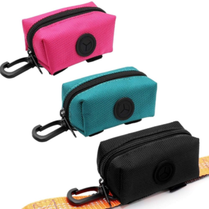 SLOSN 3 Pack Pet Waste Bag Dispenser with Zippered Portable Dog Poop Bag Holder, Great Accessory for Walking, Running with Dog (Rosered Green Black)
