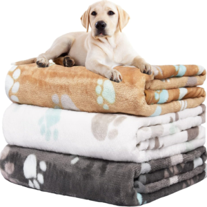 Dog Blanket for Large Dogs, Upgraded 3 Pack Dog Cat Flannel Blankets Washable, Soft Pet Mat Throw Cover Suitable for Kennel Crate Bed, Cute Paw Pattern, Grey/Brown/White, 31" X 41"