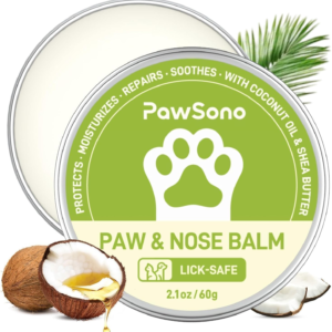 Lick-Safe Dog Paw & Nose Balm with Coconut Oil | Winter Road Salt & Cold Pavement Protector | All-Natural Moisturizer & Soother for Dry, Cracked Pads & Snout, Nose Butter for Bulldogs (60 G /2.1 Oz)