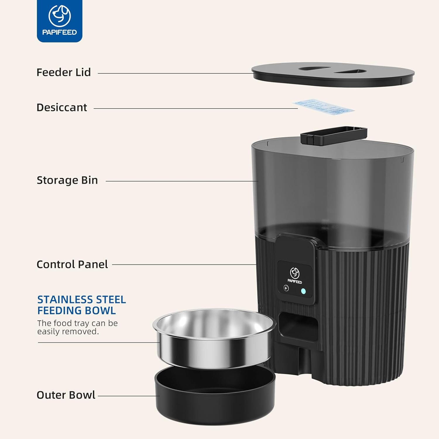 Automatic Cat Feeder 3.5L/15 Cup 2.4G Bluetooth Pet Feeder for Dog Work with Alexa & Echo Timed Cat Food Dispenser for Remote Feeding with Stainless Steel Bowl up to 10 Meals per Day with APP - Image 6