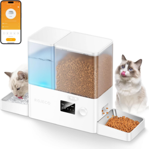 36Cups/8.5L Wifi Automatic Cat Feeder and Gravity Water Dispenser,Stainless Steel Bowls 2-In-1 Large Capacity 5L Food Dispenser with APP and 3.5L Water Fountain for Pets,Dogs,Puppies,Kittens