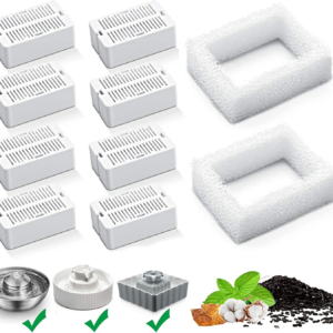 Cat Water Fountain Replacement Filter, 8 Pack Cat Fountain Carbon Filters and 2 Pack Foam Filters for Ceramic Pet Drinking Fountain and Stainless Steel Pet Water Fountain (8+2 Pack)