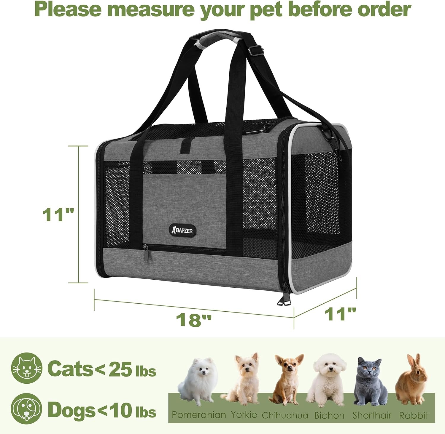 Cat Carrier 18X11X11 Top Load Soft Pet Travel Bag over 15 Lbs, Collapsible Small Dog Puppy Crate 10 Pounds, Small Animal Rabbit Kennel Carrying Case, Kitten Mesh Cage Medium Cat under 25 Grey - Image 2