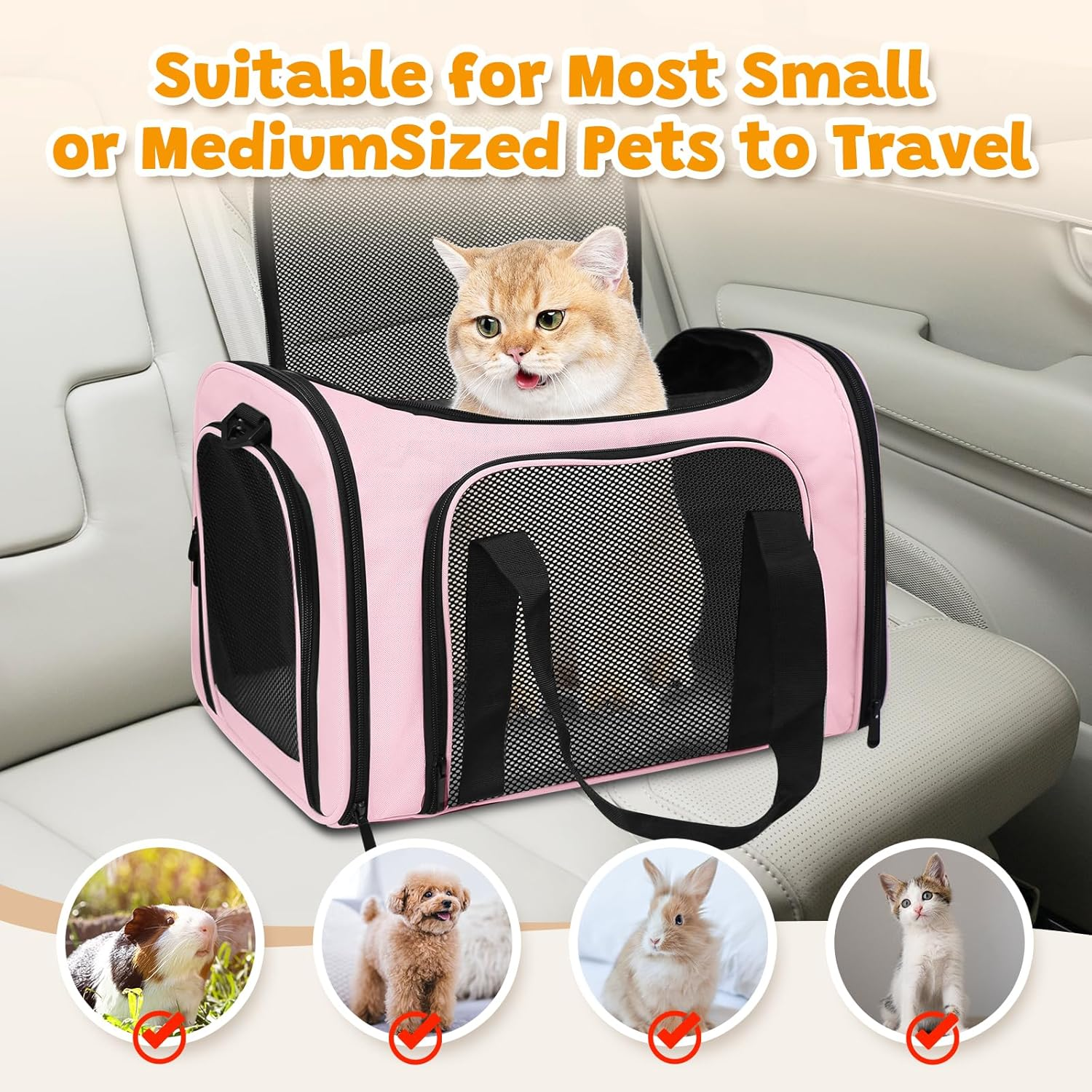 Cat Carrier Soft for Pets up to 15 Lbs, Cat Travel Bag Soft-Sided with Padded Shoulder Strap, Pet Dog Carriers for Small Dogs Travel Puppy Carry Airline Approved, Pink - Image 4
