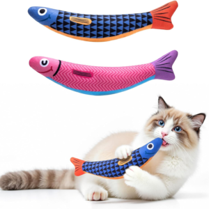 Cat Toys With[5000Mg A+Natural Catnip &Silvervine] [Baby Grade] Interactive Soft Chew Kicker Cat Toys for Indoor Cats & Kittens, [Crinkle &Bell] Fish Sound Toy, Drives Bored Cat Crazy with Fun