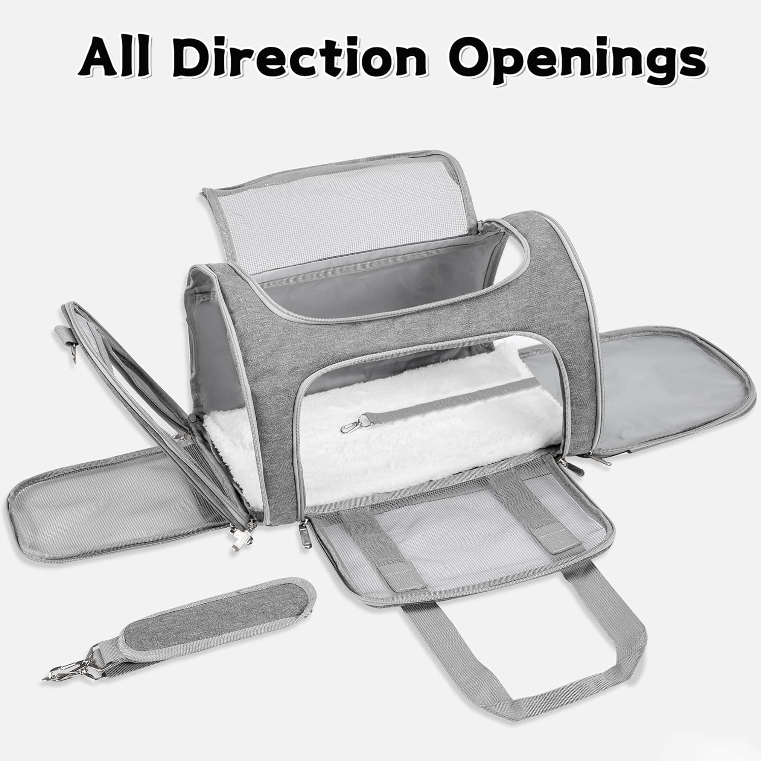 Soft-Sided Cat/Dog/Pet Carrier, Collapsible Pets Travel Carriers for Big Cats/Small Dogs with Shoulder Strap & Removable Mat, Mesh Puppy Carry Bag, up to 16 Lbs, TSA Airline Approved(Gray) - Image 2