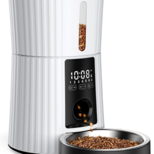 Timed Automatic Cat Feeders - 4L Programable Dry Food Dispenser for Cats and Small Medium Dogs 6 Meals with Desiccant Bag Dual Power Supply 10S Voice Recorder