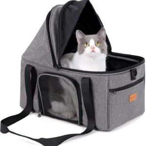 Top-Expandable Large Cat Carrier, Soft Sided Cat Bag Carrier for Medium Large Pet 15 Lbs, Upgrade Small Dog Car Seat, Puppy Travel Bag with Semi-Open Mode Canopy