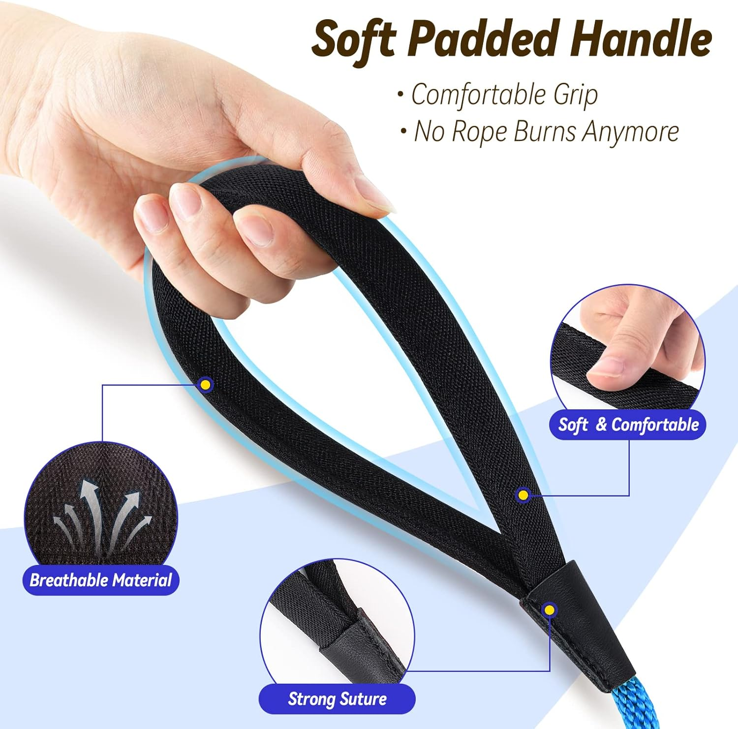 Check Cord Dog Leash Long Lead Training Tracking Line Comfortable Handle Heavy Duty Puppy Rope 10Ft 15Ft 30Ft 50Ft for Small Medium Large Dog Blue - Image 2