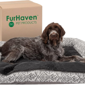 Pillow Dog Bed for Large Dogs W/ Removable Bolsters & Washable Cover - Plush & Southwest Kilim Woven Decor Sofa - Boulder Gray, Jumbo/Xl