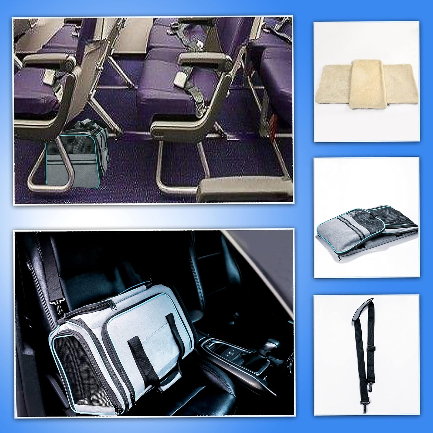 Cat Dog Carrier - Airline Approved Expandable Soft-Sided Pet Carrier with Removable Fleece Pad and Pockets, for Cats/Puppy and Small Animals Large(2 Side Expandable) - Image 5