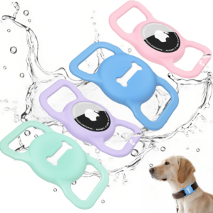 4 Pack Case for Airtag Dog Collar Holder, Soft Silicone Anti-Lost Protective Case Compatible with Apple Airtag, for Pet Dog Collars Holder Accessories (Mint Green+Violet+Sky Blue+Pink)