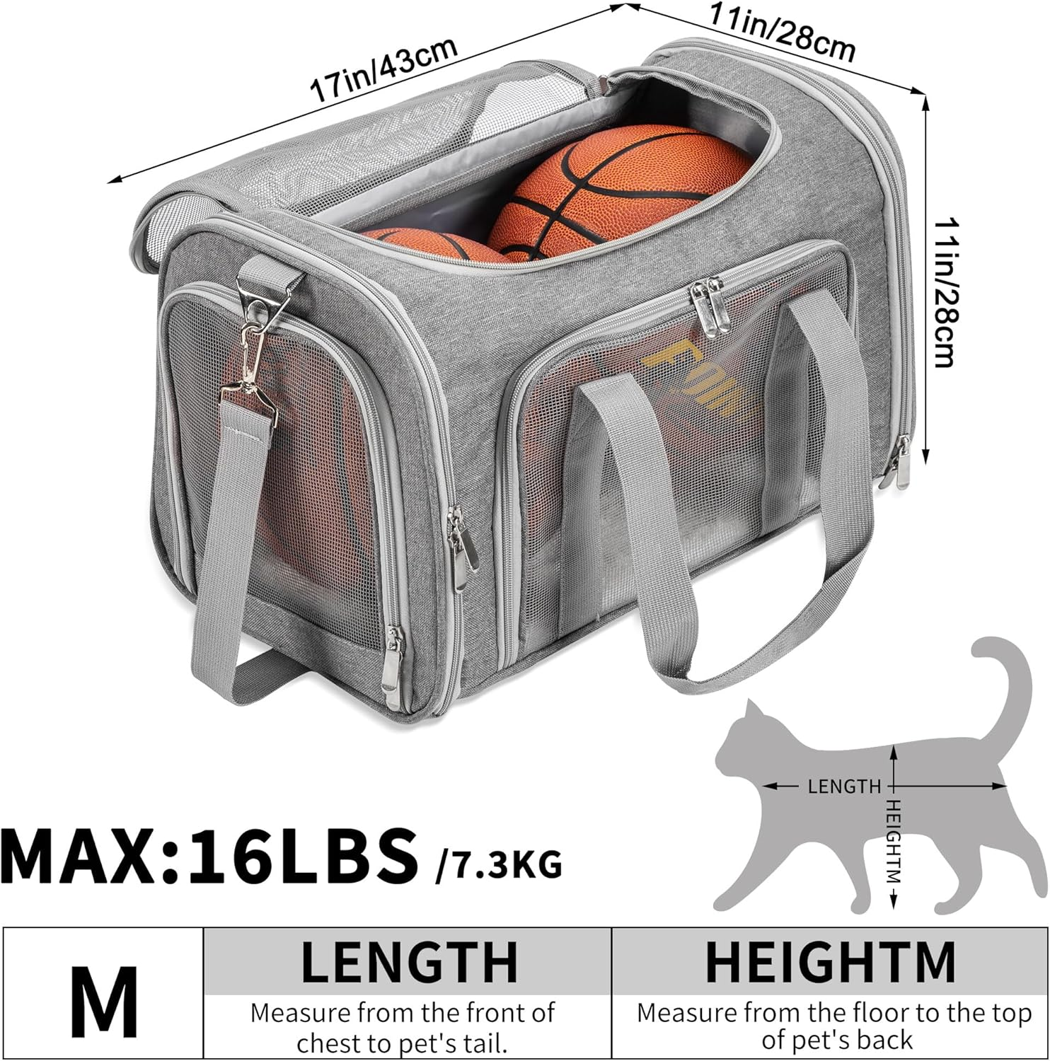 Soft-Sided Cat/Dog/Pet Carrier, Collapsible Pets Travel Carriers for Big Cats/Small Dogs with Shoulder Strap & Removable Mat, Mesh Puppy Carry Bag, up to 16 Lbs, TSA Airline Approved(Gray) - Image 3